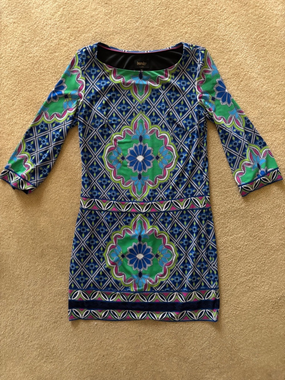Laundry by Shelli Segal Bright Blue & Green Patterned Women's Dress